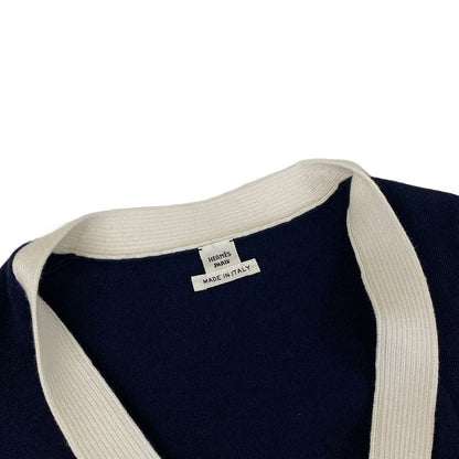 Hermes Cardigan 40 M Chaine D'ancre Navy White Spring Autumn Cashmere Silk — view 8