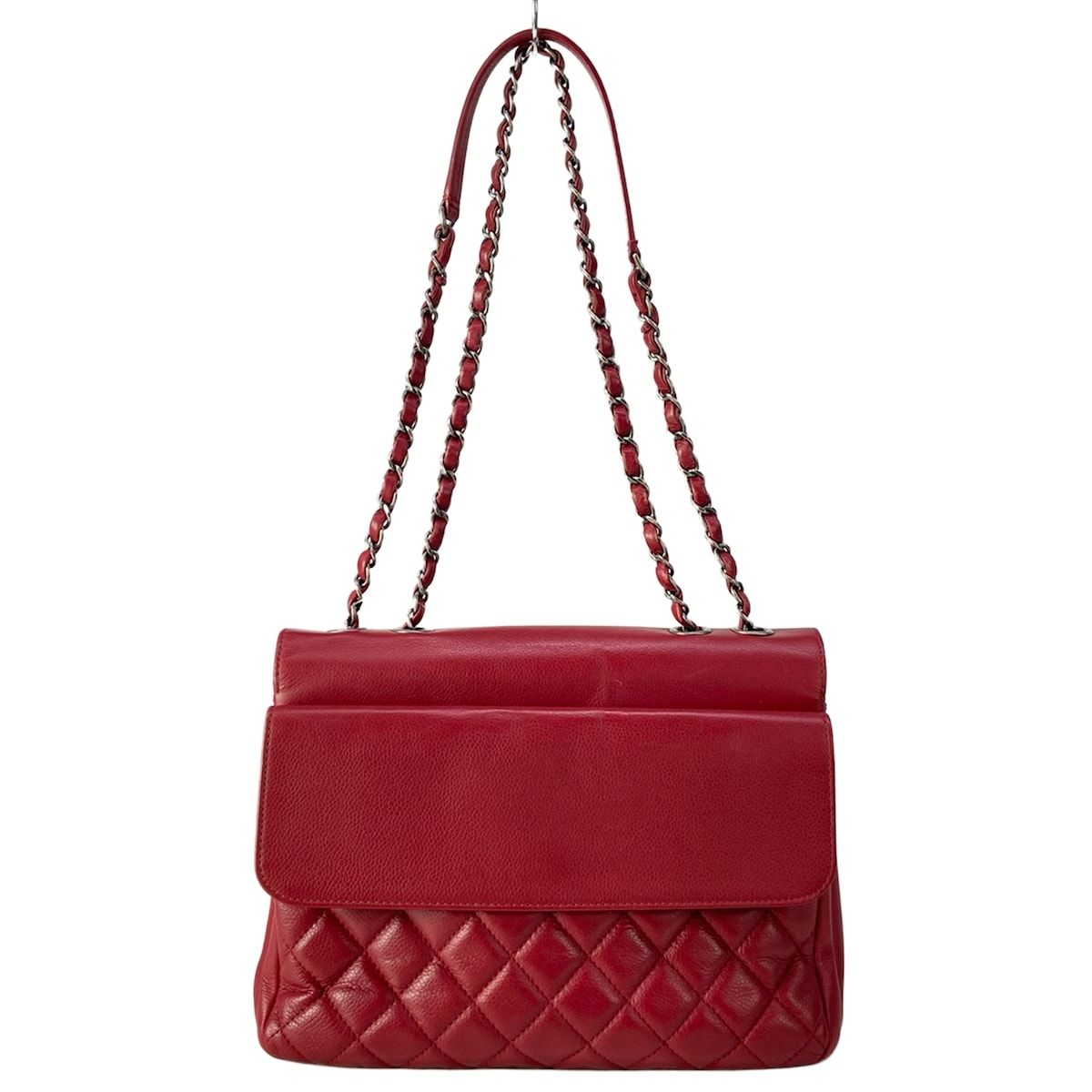 Chanel Shoulder Bag Quilted Red Double Sided Flap Chain Vintage Silver Lambskin — view 3