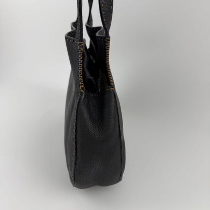 Fendi Shoulder Bag Tote Leather Black Silver Gold Vintage — view 6