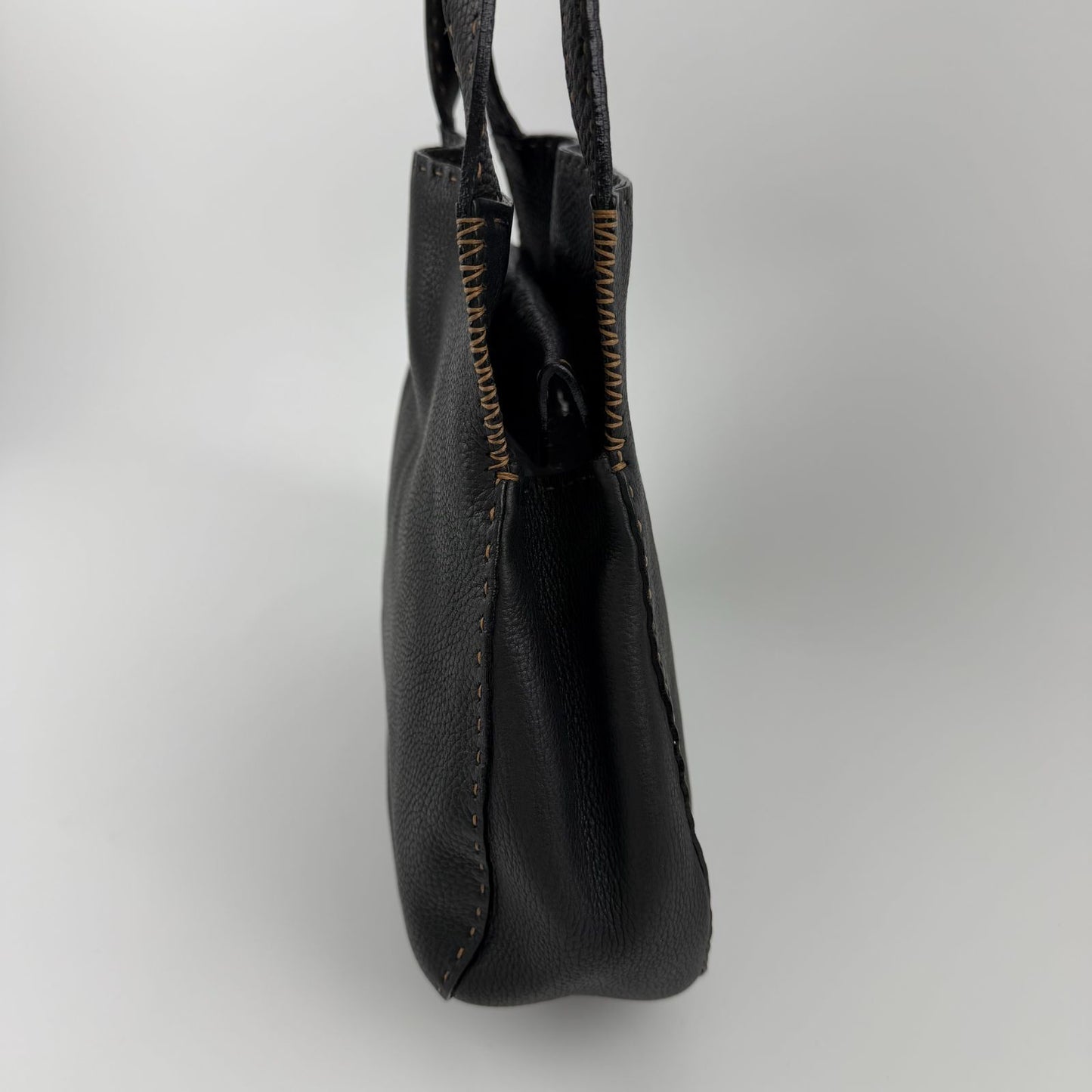 Fendi Shoulder Bag Tote Leather Black Silver Gold Vintage — view 5