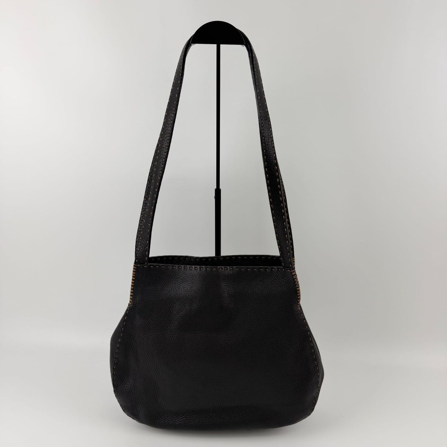 Fendi Shoulder Bag Tote Leather Black Silver Gold Vintage