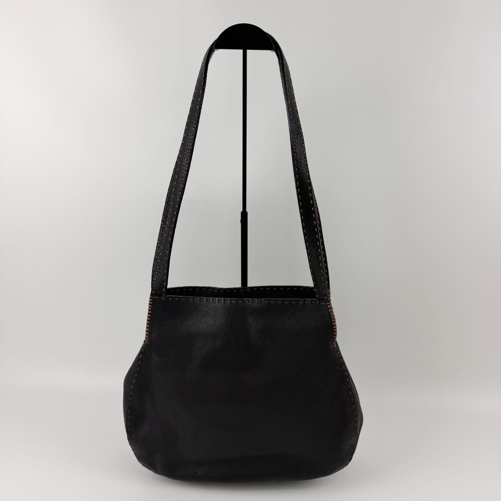 Fendi Shoulder Bag Tote Leather Black Silver Gold Vintage