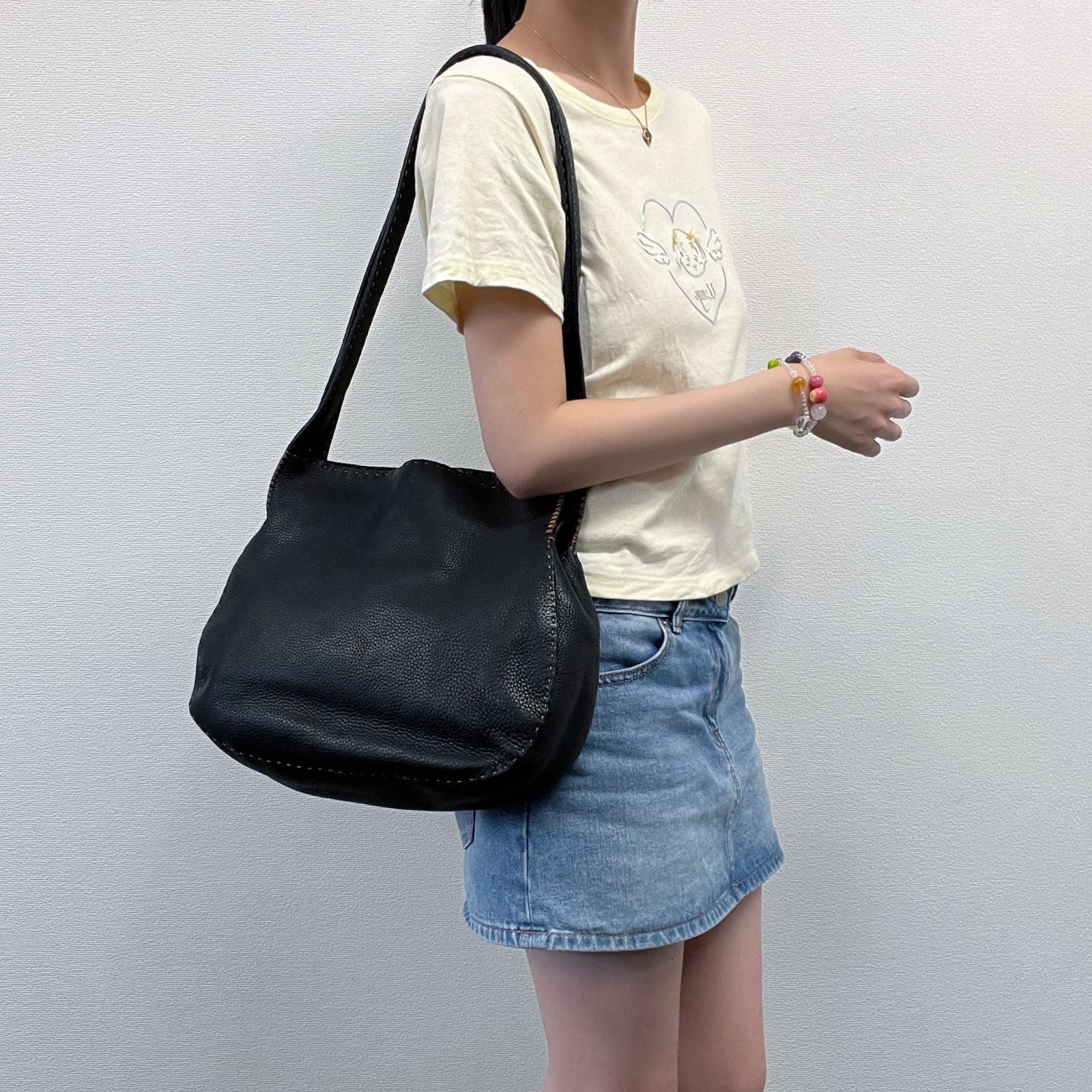 Fendi Shoulder Bag Tote Leather Black Silver Gold Vintage — view 2