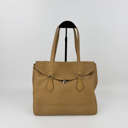 Prada Shoulder Bag Tote Leather Beige Silver Vintage