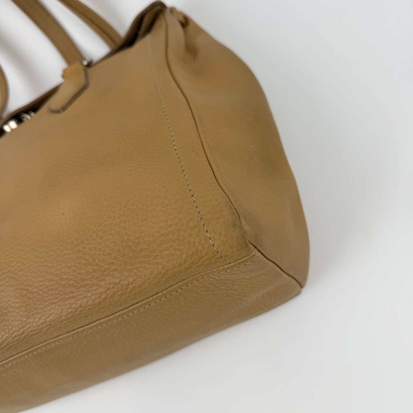 Prada Shoulder Bag Tote Leather Beige Silver Vintage — view 9
