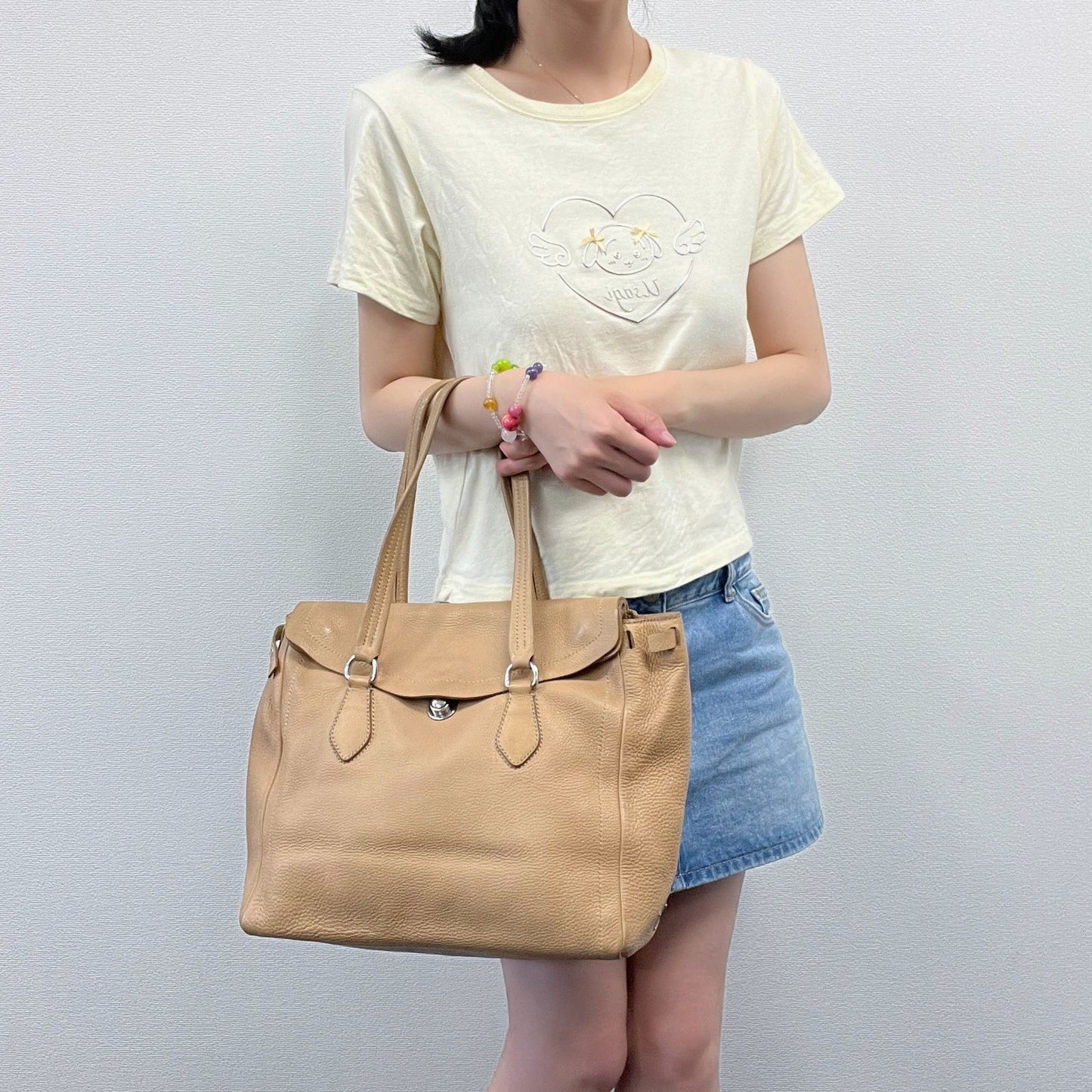 Prada Shoulder Bag Tote Leather Beige Silver Vintage — view 4