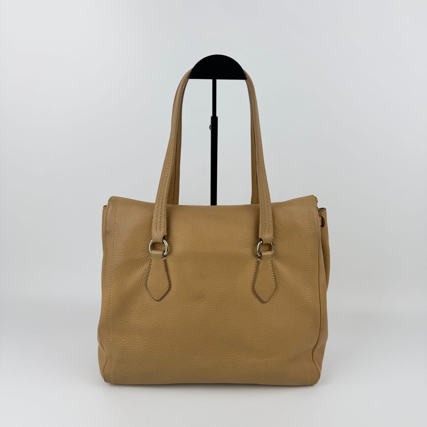 Prada Shoulder Bag Tote Leather Beige Silver Vintage — view 2