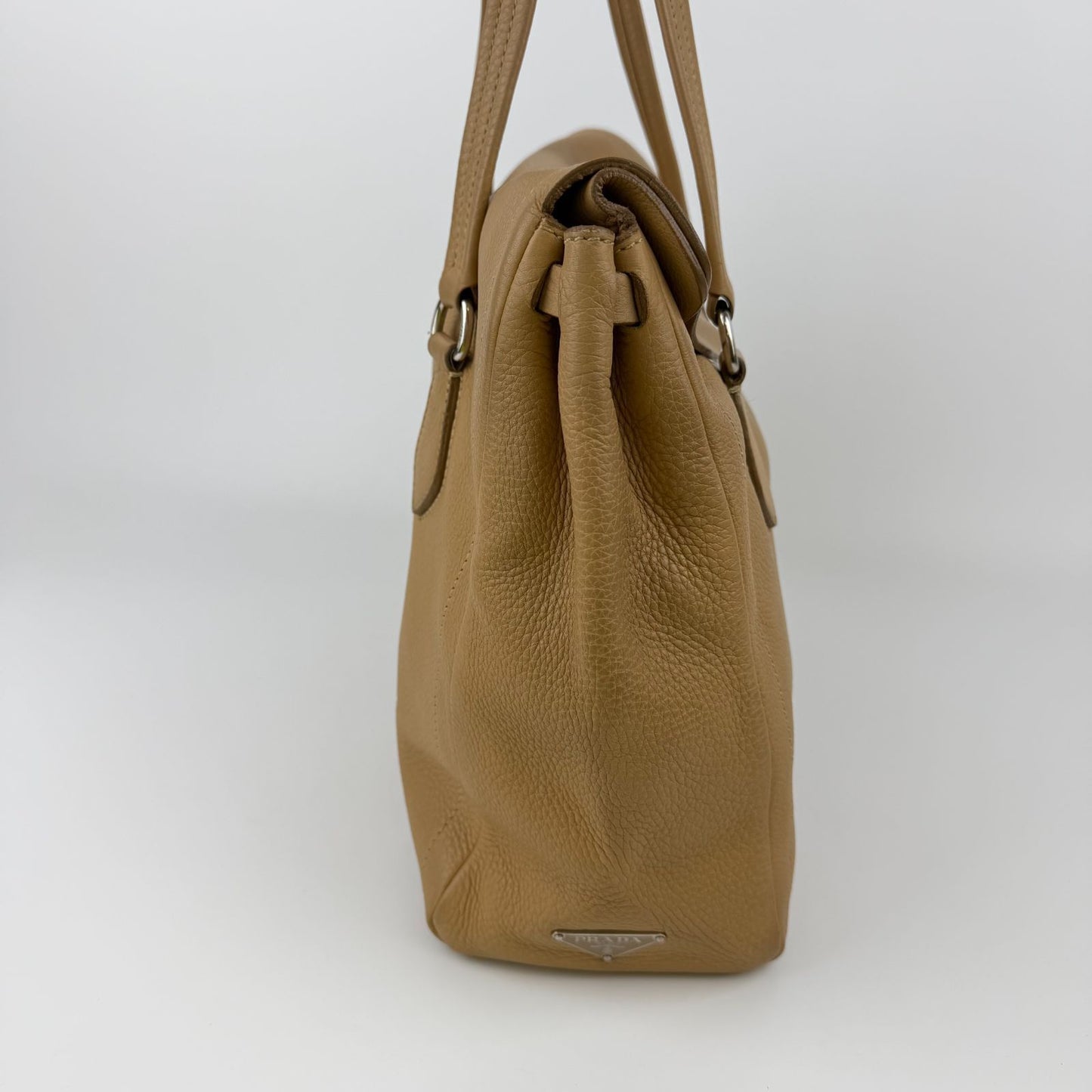 Prada Shoulder Bag Tote Leather Beige Silver Vintage — view 6
