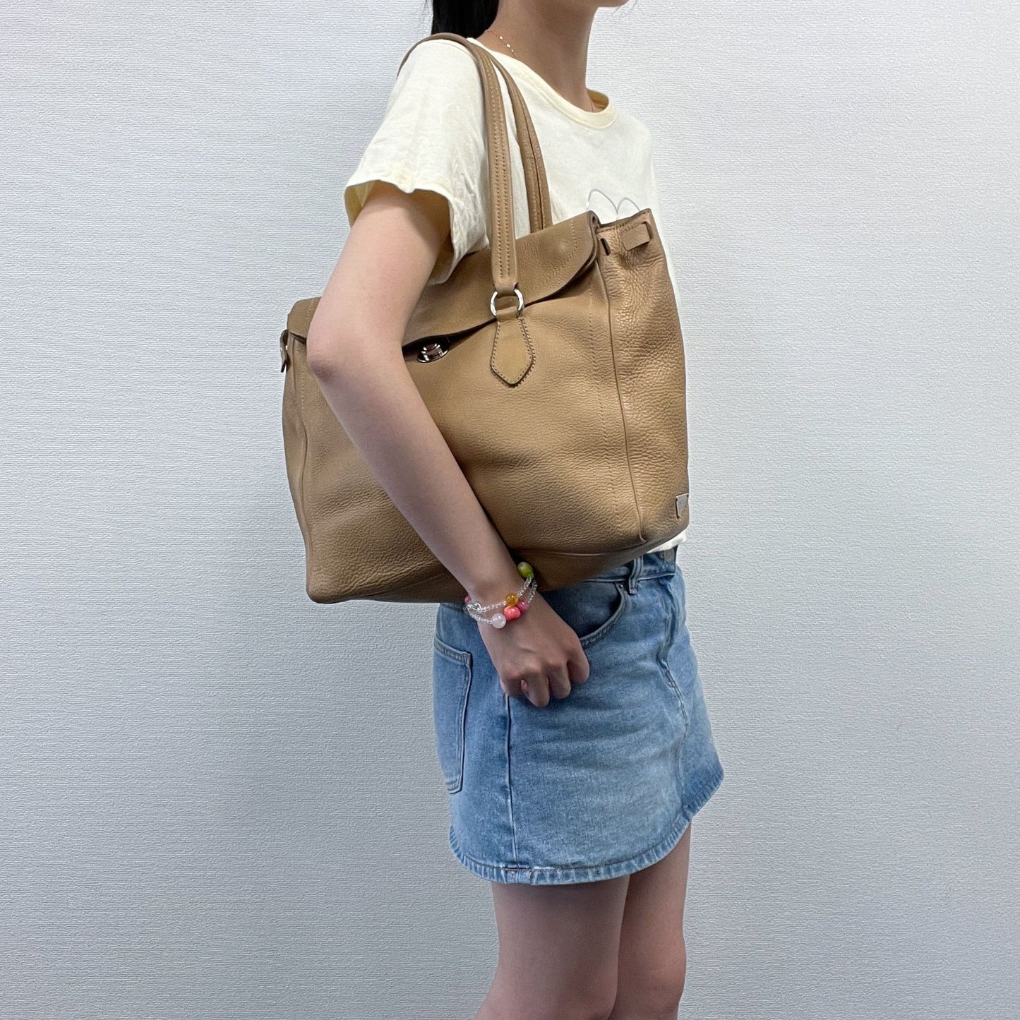 Prada Shoulder Bag Tote Leather Beige Silver Vintage — view 3
