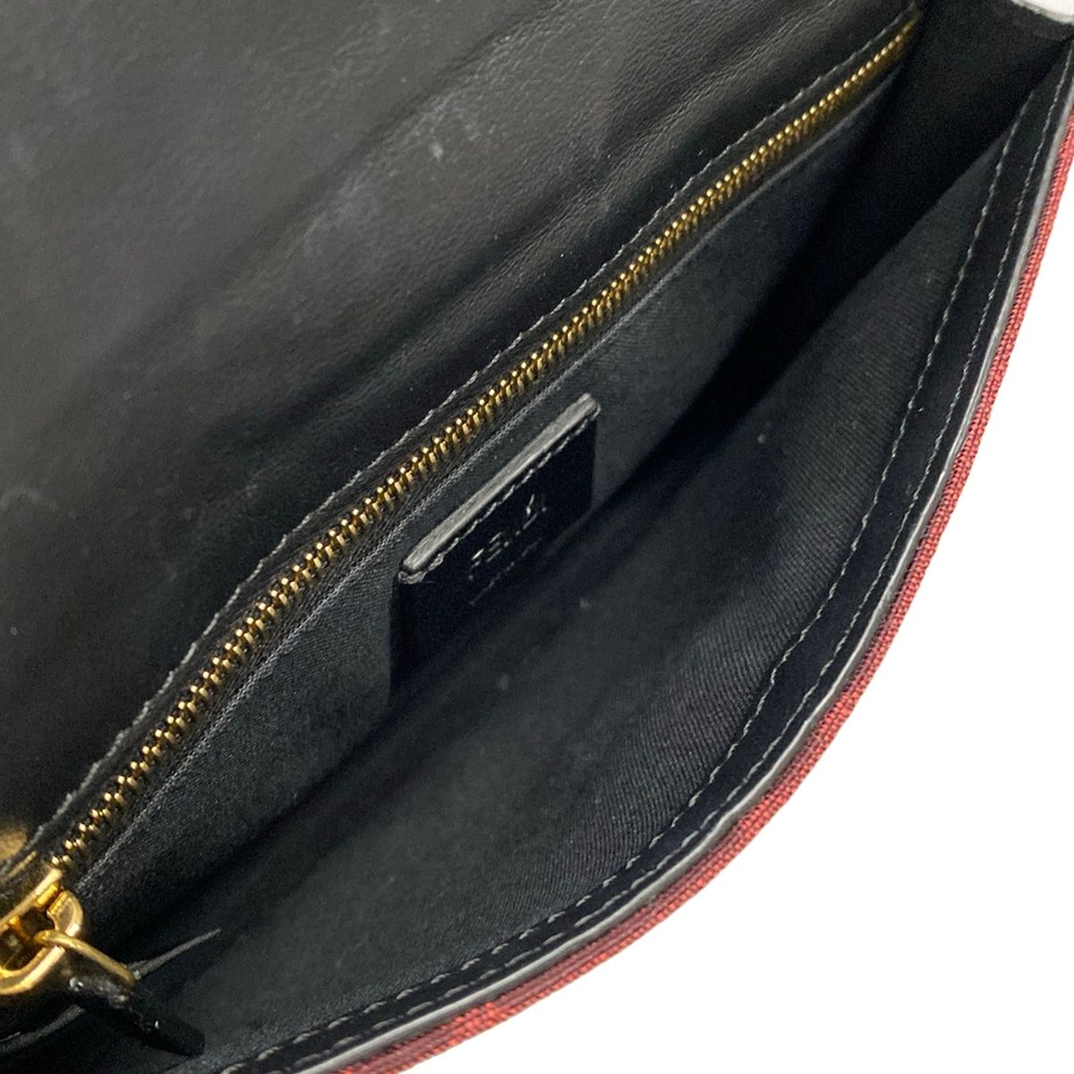 Fendi Shoulder Bag Baguette Slim Zucca Pattern Red Bordeaux Black Leather — view 7