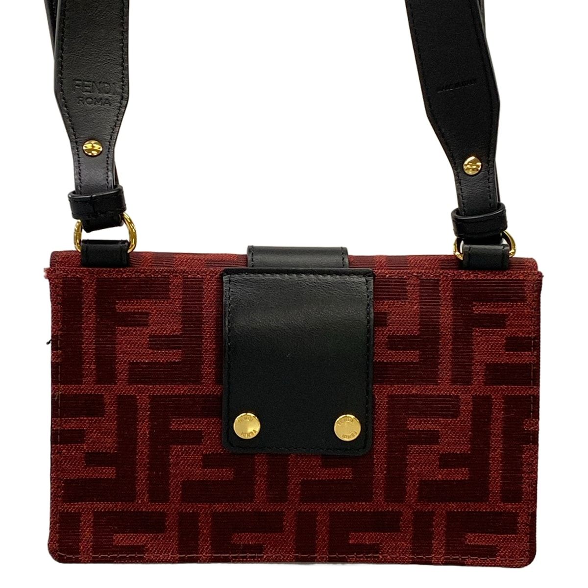 Fendi Shoulder Bag Baguette Slim Zucca Pattern Red Bordeaux Black Leather — view 3