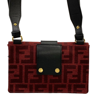 Fendi Shoulder Bag Baguette Slim Zucca Pattern Red Bordeaux Black Leather — view 3