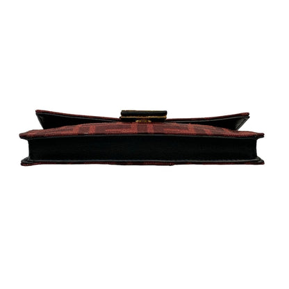 Fendi Shoulder Bag Baguette Slim Zucca Pattern Red Bordeaux Black Leather — view 5