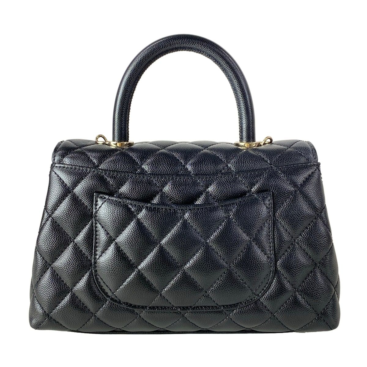Chanel Handbag Small Top Handle Flap Bag Quilted Coco XS Black — view 3