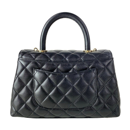 Chanel Handbag Small Top Handle Flap Bag Quilted Coco XS Black — view 3