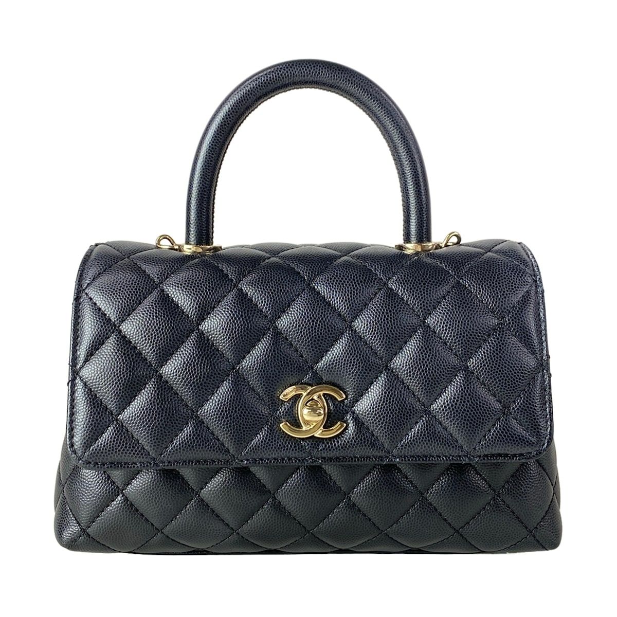 Chanel Handbag Small Top Handle Flap Bag Quilted Coco XS Black