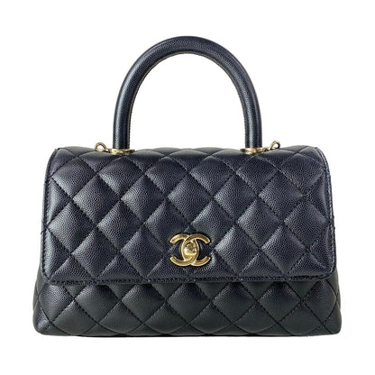 Chanel Handbag Small Top Handle Flap Bag Quilted Coco XS Black