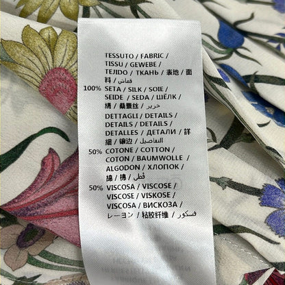Gucci Long Skirt 36 S Ivory Dark Green Multi Silk Floral Pleats — view 5