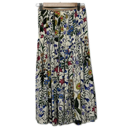 Gucci Long Skirt 36 S Ivory Dark Green Multi Silk Floral Pleats — view 2