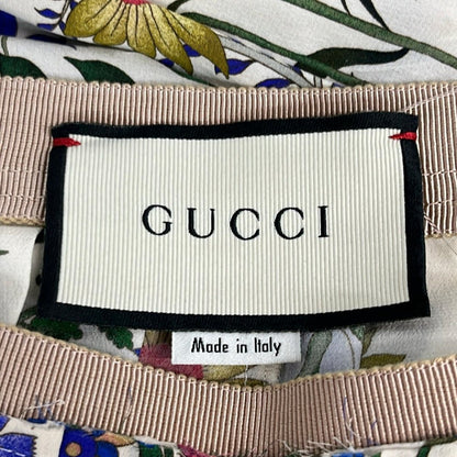 Gucci Long Skirt 36 S Ivory Dark Green Multi Silk Floral Pleats — view 3