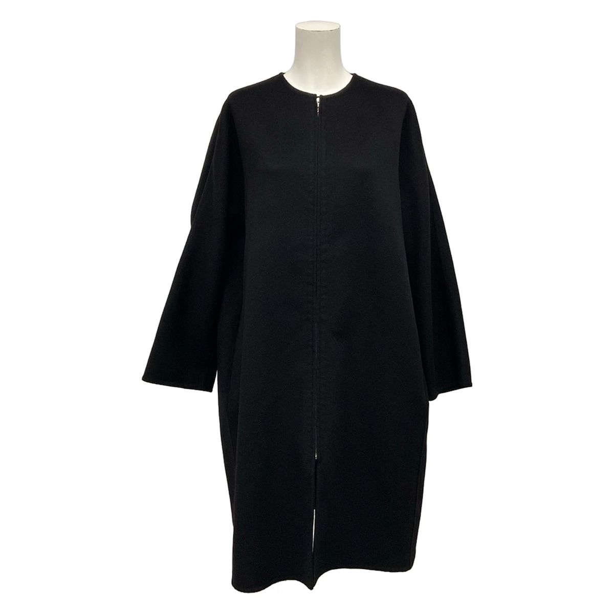 Hermes Coat 34 S Black Long Sleeve Zip Up Autumn Winter Cashmere