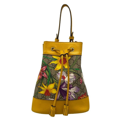 Gucci Handbag GG Supreme Ophidia Flora Small Bucket Yellow Dark Brown Multi