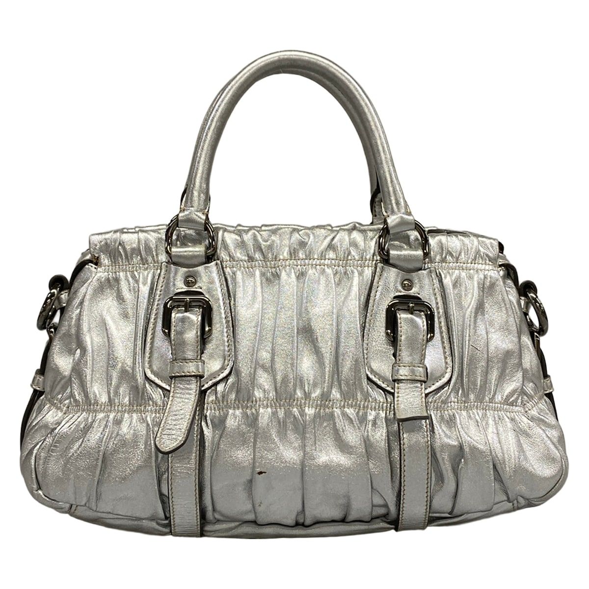 Prada Handbag Gather Bag Silver Leather — view 3