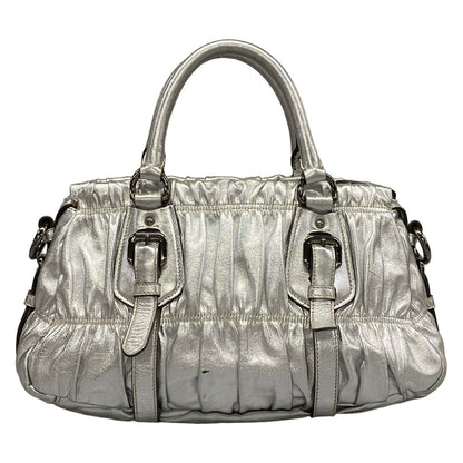 Prada Handbag Gather Bag Silver Leather — view 3