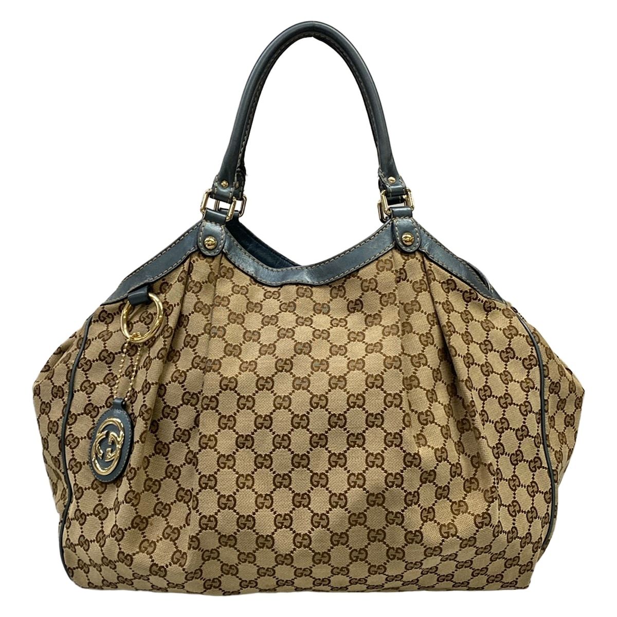Gucci Handbag GG Pattern Dark Brown Beige Blue Leather
