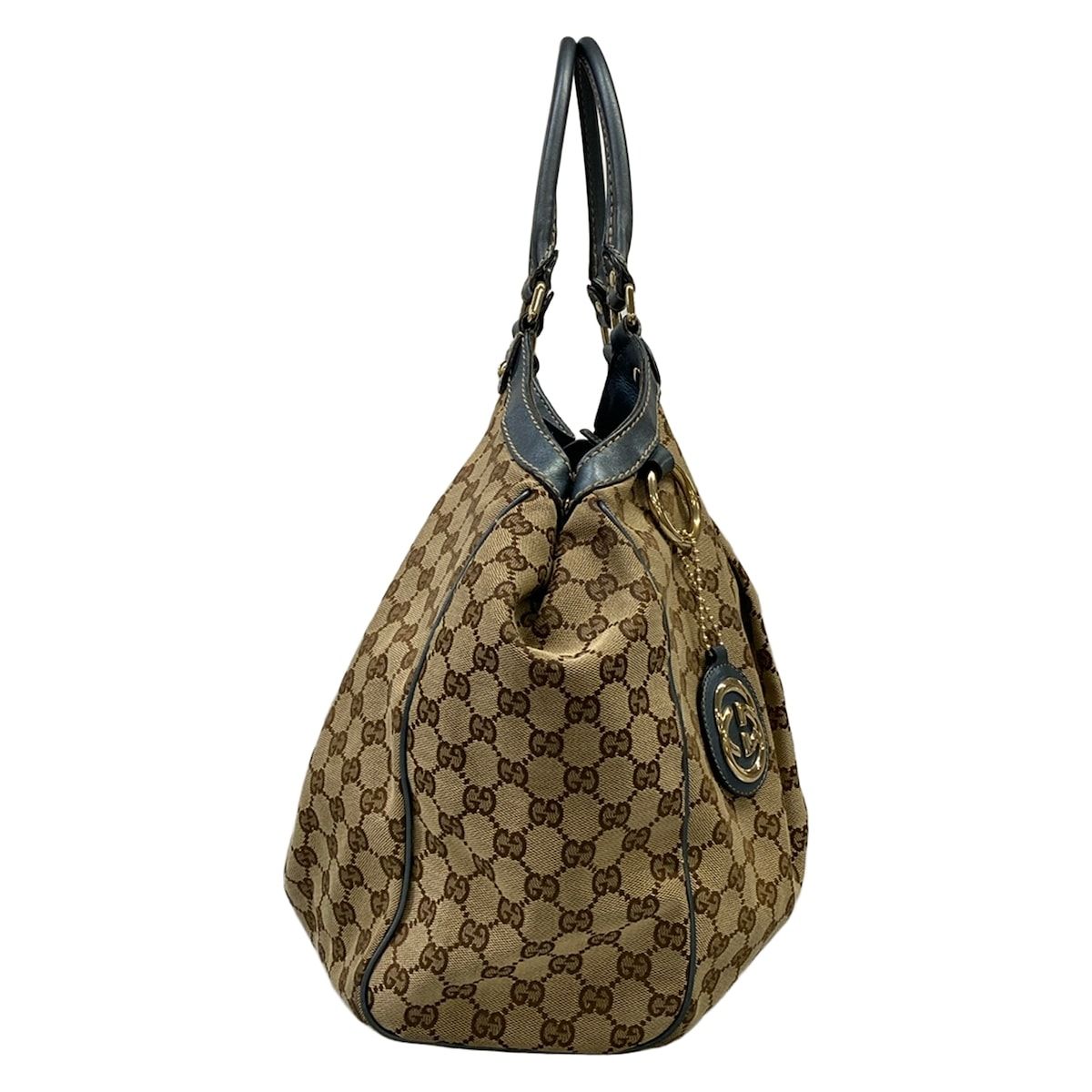 Gucci Handbag GG Pattern Dark Brown Beige Blue Leather — view 2