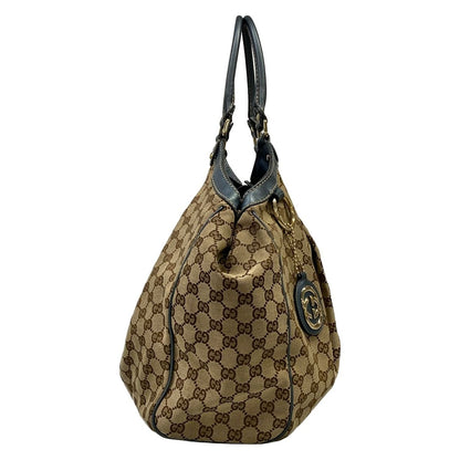 Gucci Handbag GG Pattern Dark Brown Beige Blue Leather — view 2