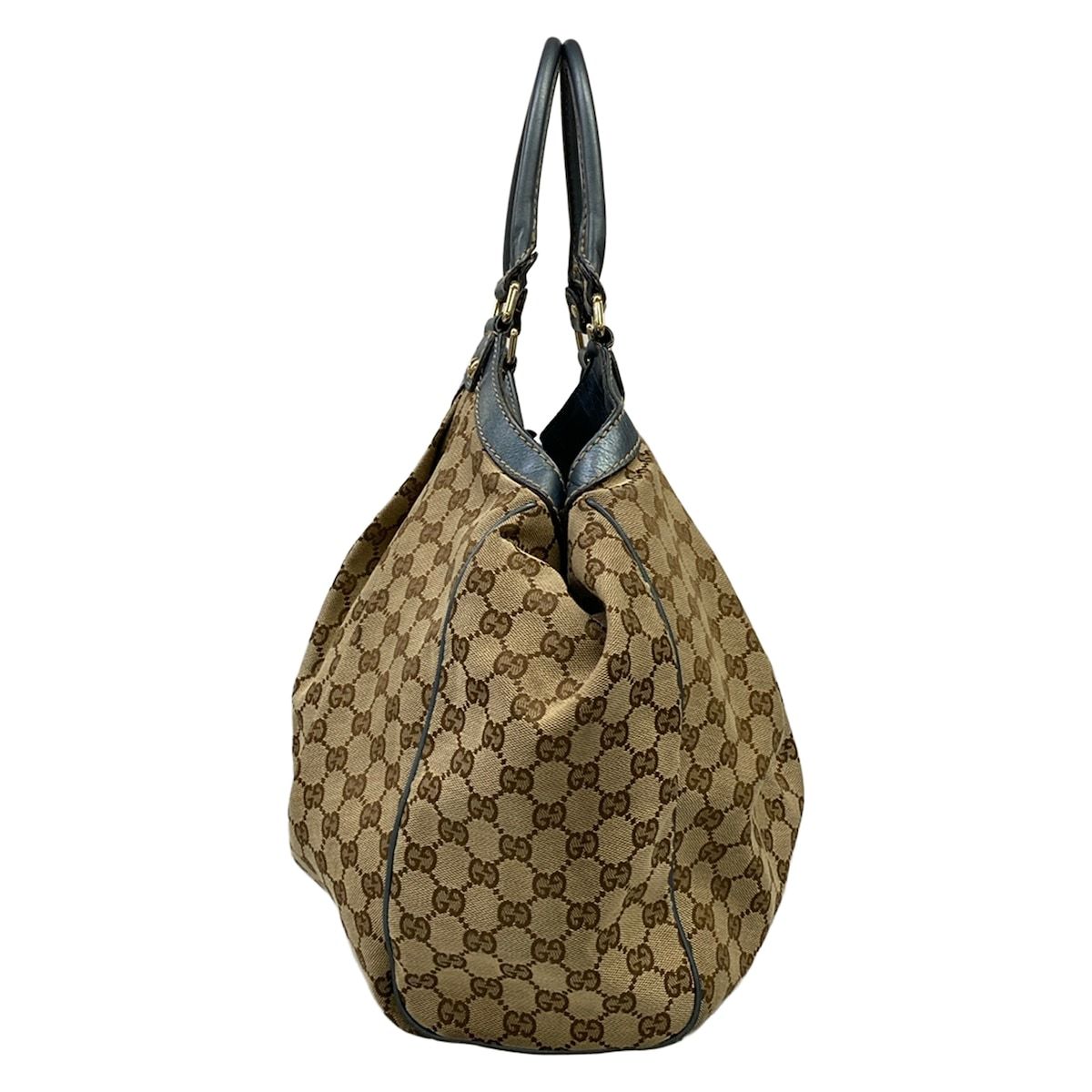 Gucci Handbag GG Pattern Dark Brown Beige Blue Leather — view 4