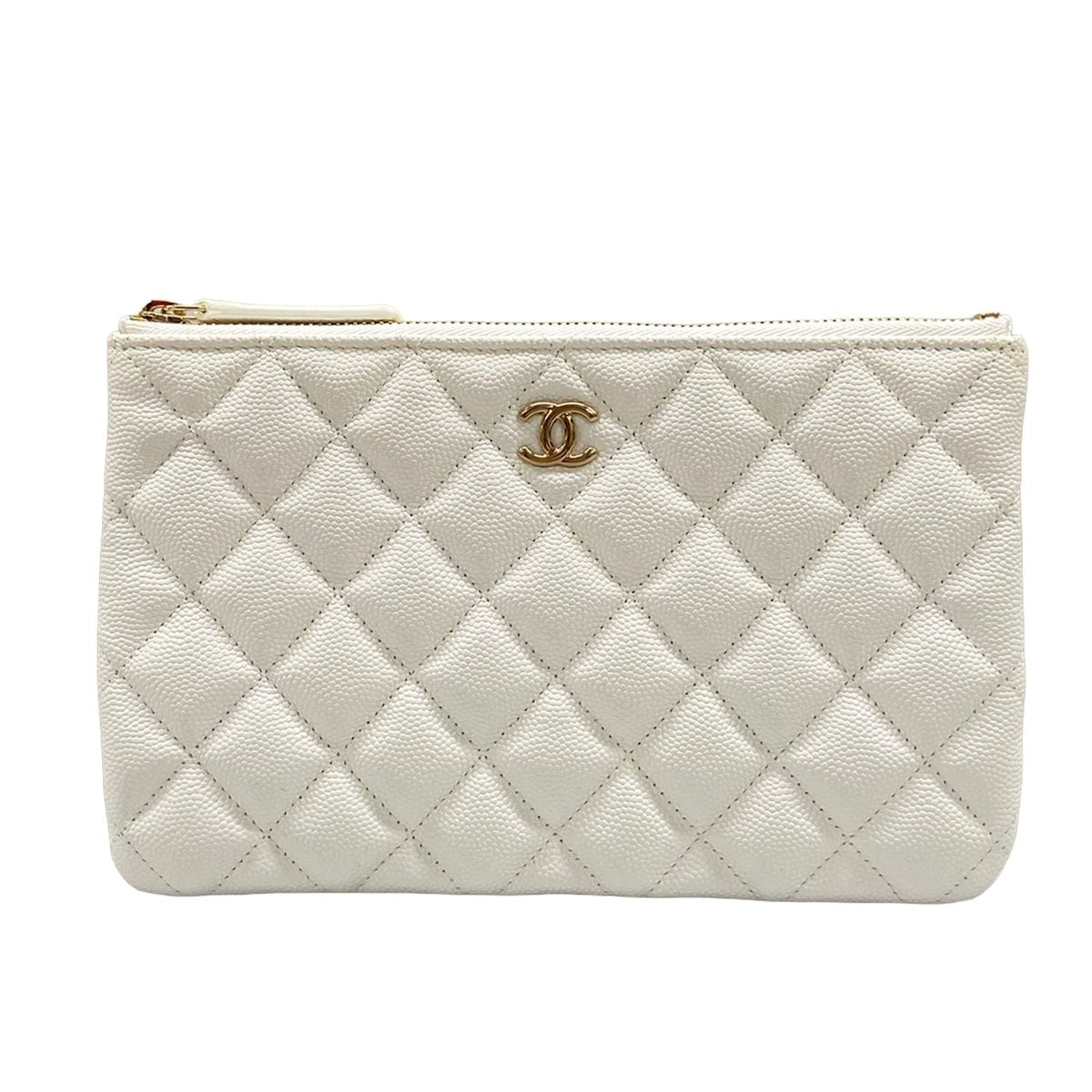 Chanel Pouch Quilted White CC Logo Gold