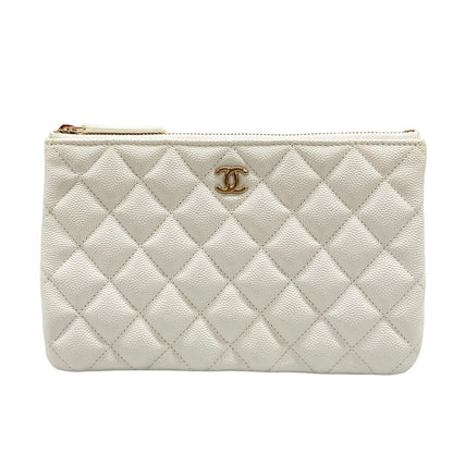 Chanel Pouch Quilted White CC Logo Gold