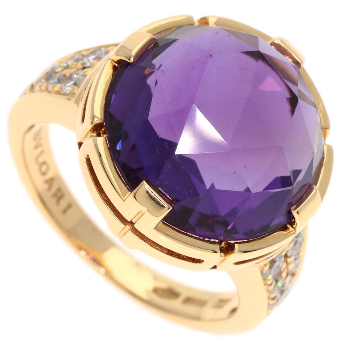 Bvlgari Parentesi Cocktail Amethyst Diamond Ring 18k Pink Gold