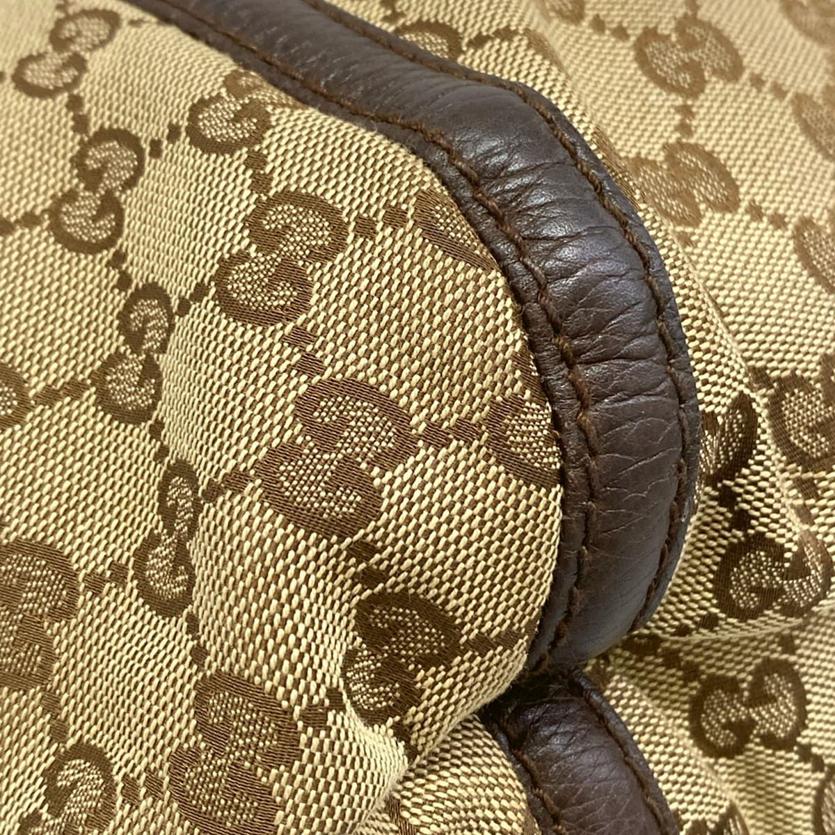 Gucci Shoulder Bag GG Pattern Dark Brown Beige Leather — view 6
