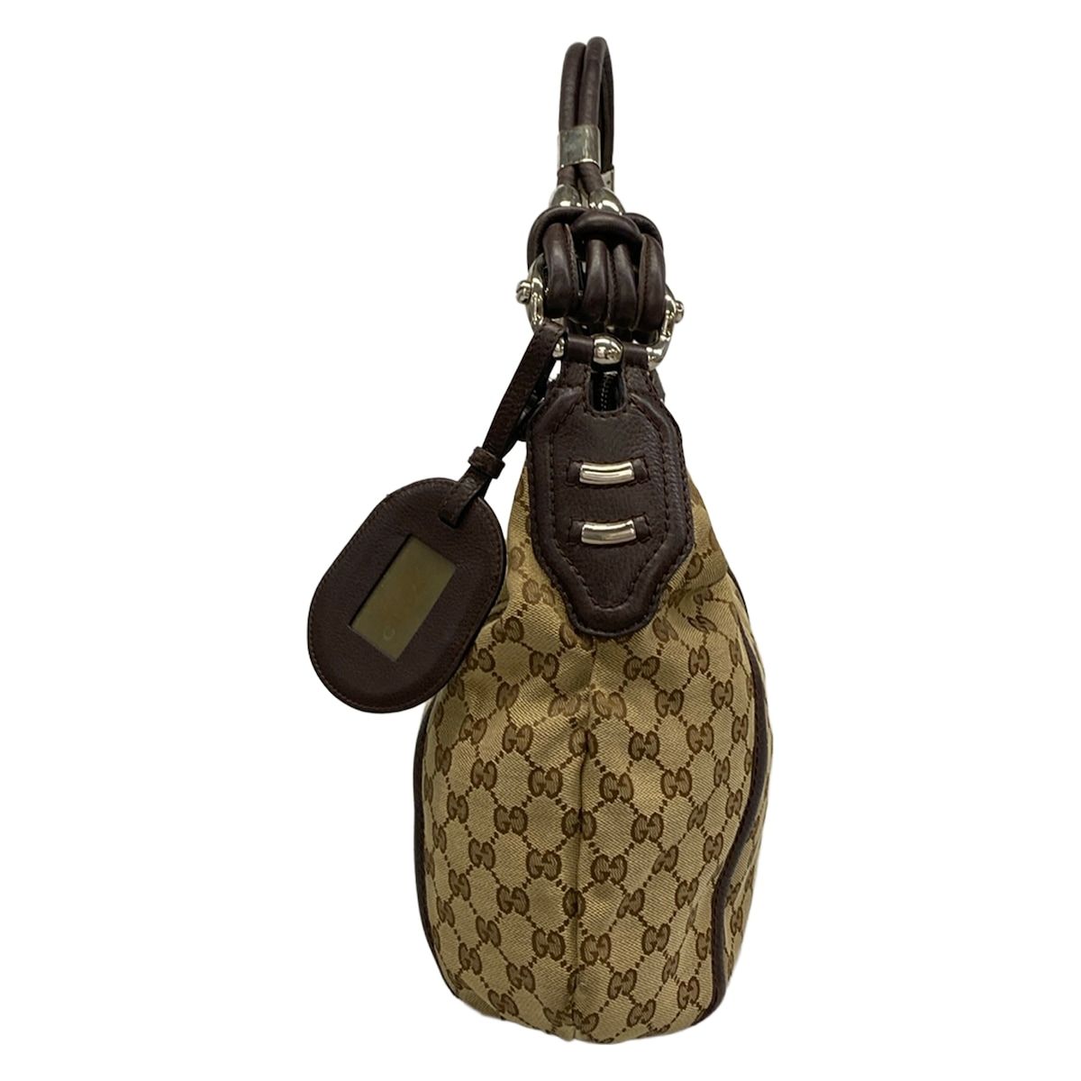 Gucci Shoulder Bag GG Pattern Dark Brown Beige Leather — view 4