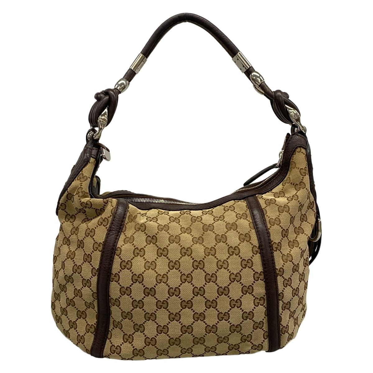 Gucci Shoulder Bag GG Pattern Dark Brown Beige Leather — view 3