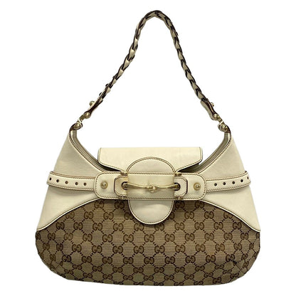 Gucci Shoulder Bag Horsebitgg Pattern Beige Dark Brown Ivory Leather