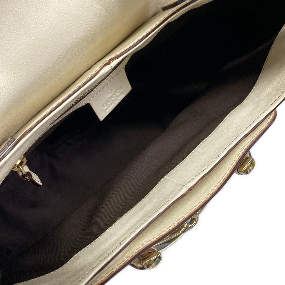 Gucci Shoulder Bag Horsebitgg Pattern Beige Dark Brown Ivory Leather — view 7