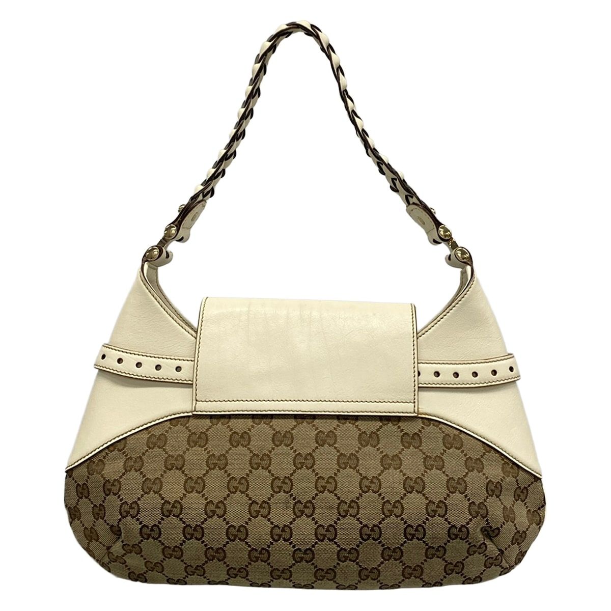 Gucci Shoulder Bag Horsebitgg Pattern Beige Dark Brown Ivory Leather — view 3