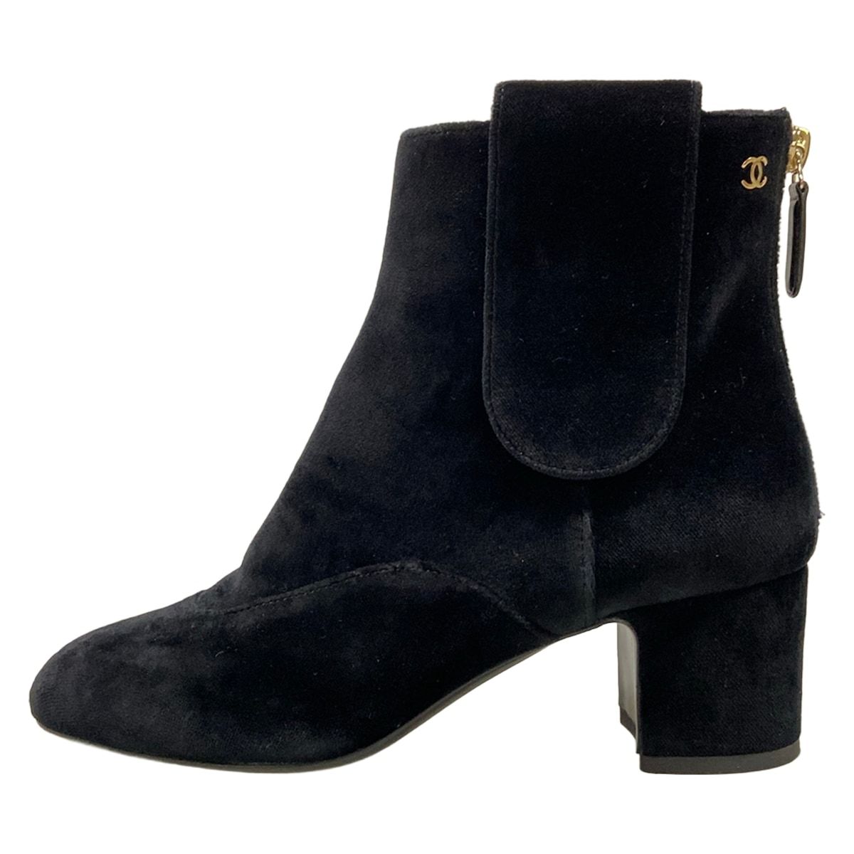 Chanel Short Boots 35 C Black Gold