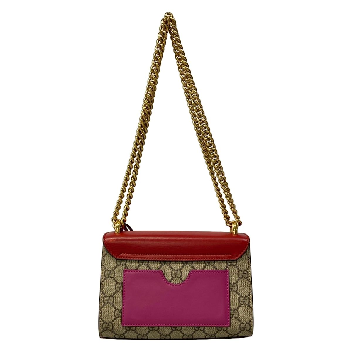 Gucci Shoulder Bag Padlock Small GG Supreme Red Beige Multi Chain Leather — view 3