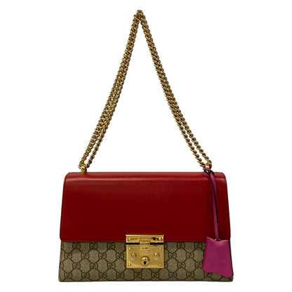 Gucci Shoulder Bag Padlock GG Supreme Red Beige Multi Leather