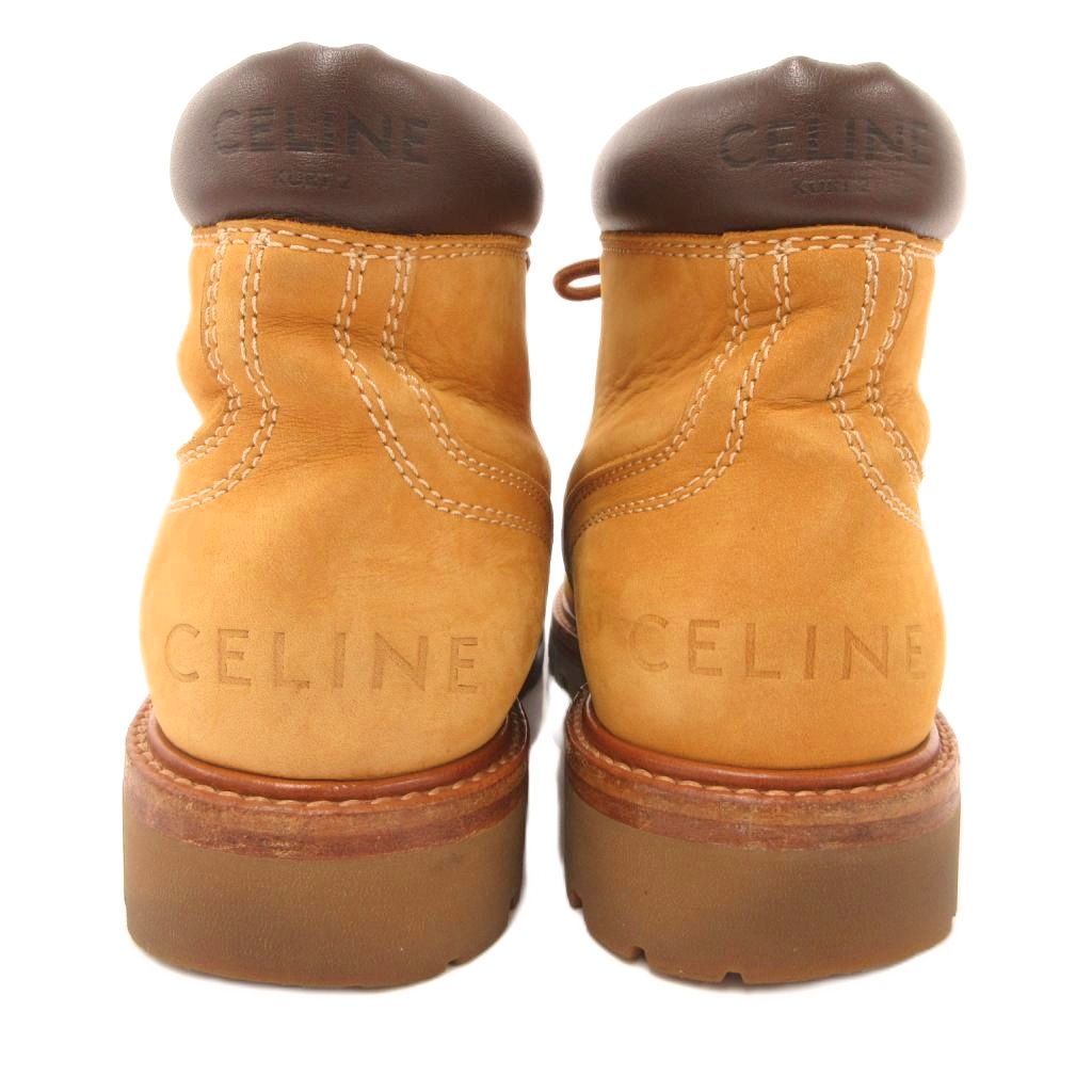 Celine Lace Up Boots Shoes Suede Leather 38 Yellow Brown — view 4