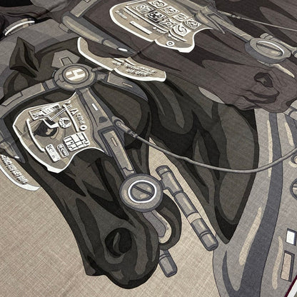 Hermes Shawl Carre 100 Gray Beige Dark Multi Horse Reality Cashmere Silk Scarf — view 4