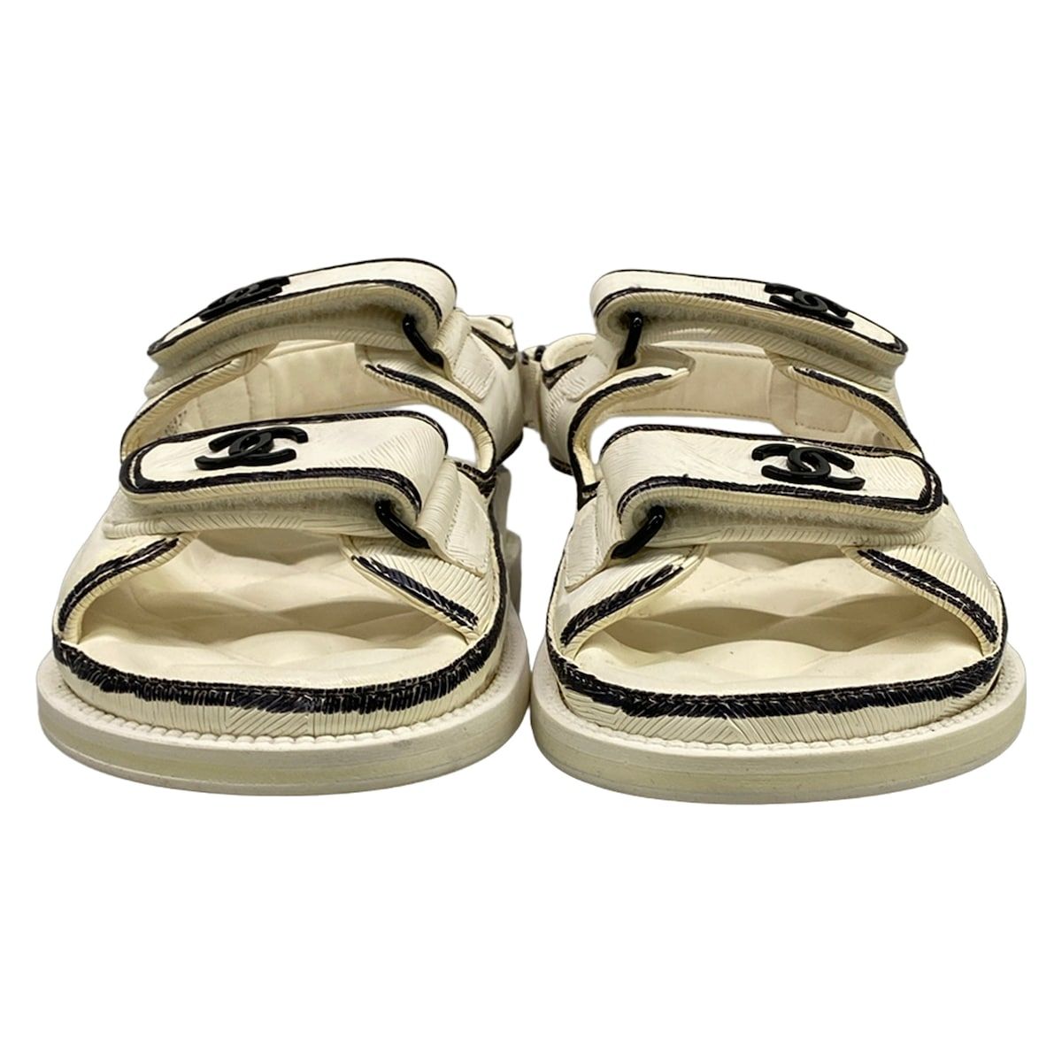 Chanel Sandals 34 C White Black CC Logo Velcro Leather — view 5