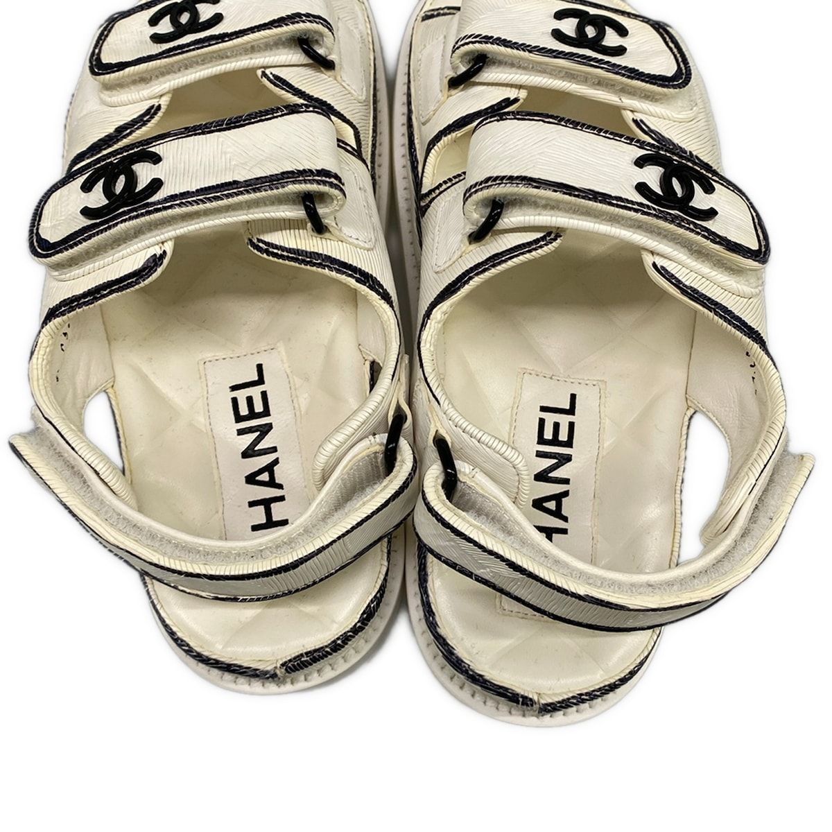 Chanel Sandals 34 C White Black CC Logo Velcro Leather — view 7
