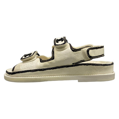 Chanel Sandals 34 C White Black CC Logo Velcro Leather