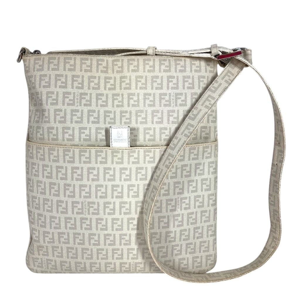 Fendi Shoulder Bag Zucchino Logo Leather White